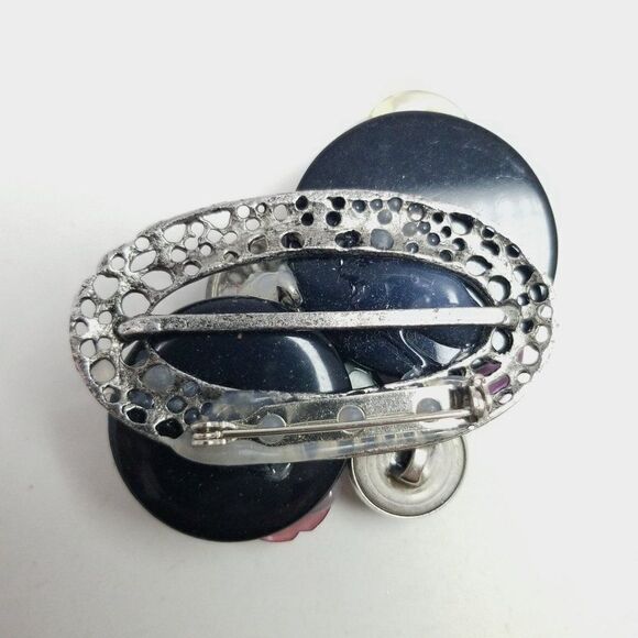 Vintage Button Collage Brooch, Plastic Mixed Color and Styles, Handmade, Estate - Picture 3 of 6